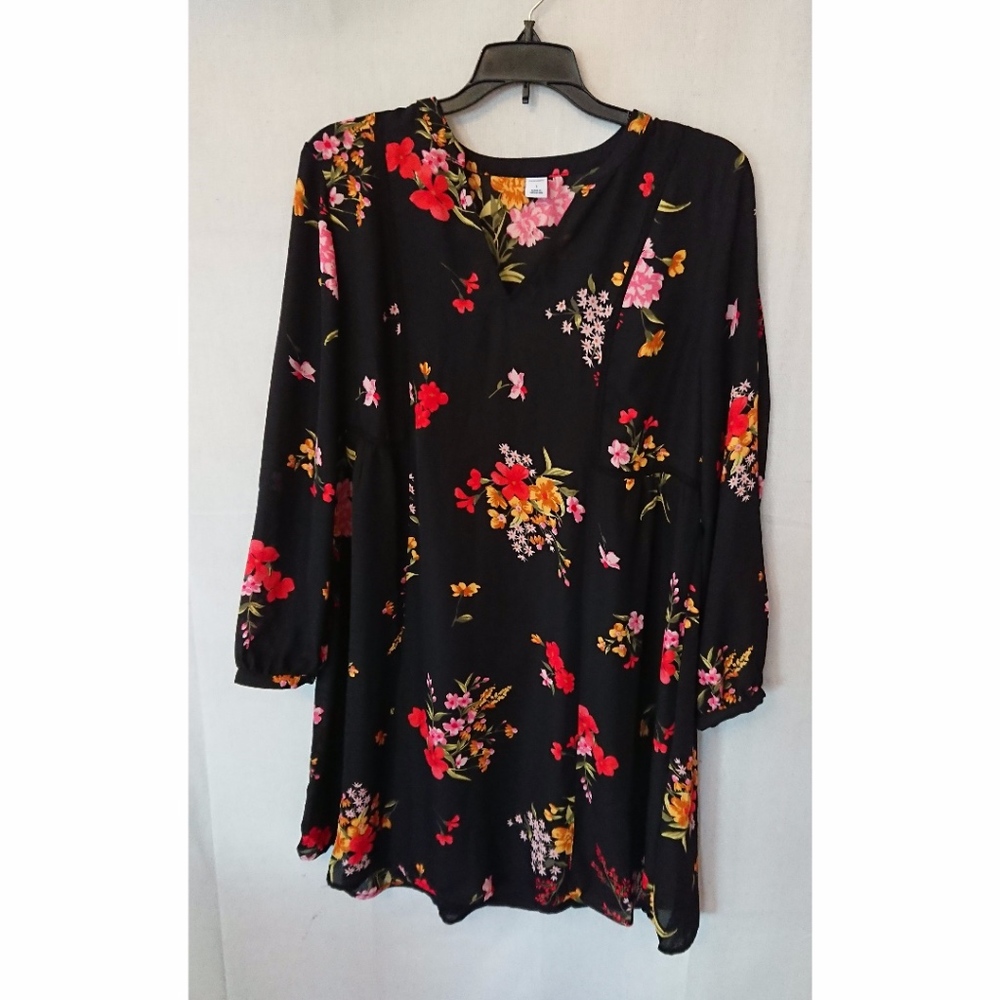 Flowing Long Sleeve Black Floral Old Navy Dress